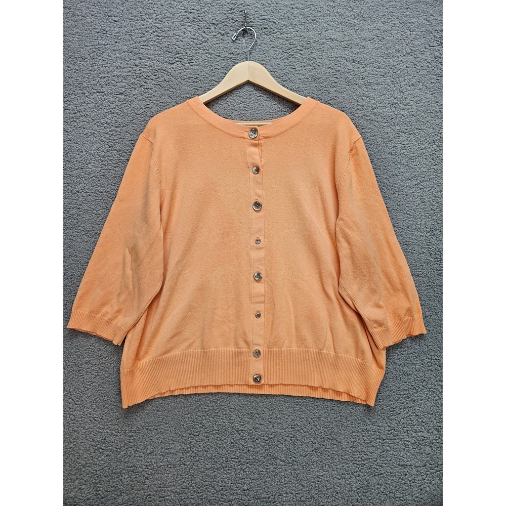J. Jill Cardigan 2X Peach Orange Button Front 3/4 Sleeve Casual Classic